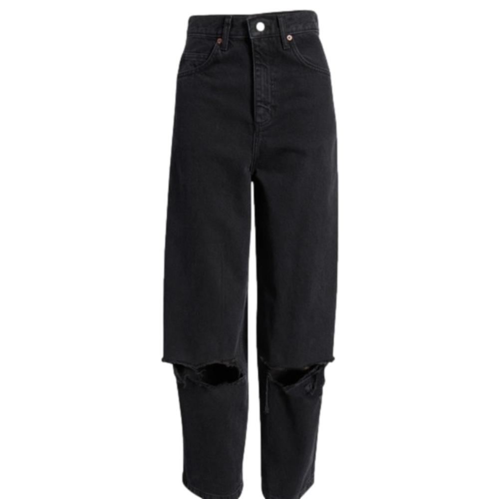 Topshop Black High Rise Distressed Ripped Baggy Nonstretch Cotton Jeans -Size 28